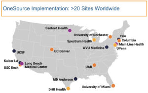 Map showing US sites of OneSource implementation